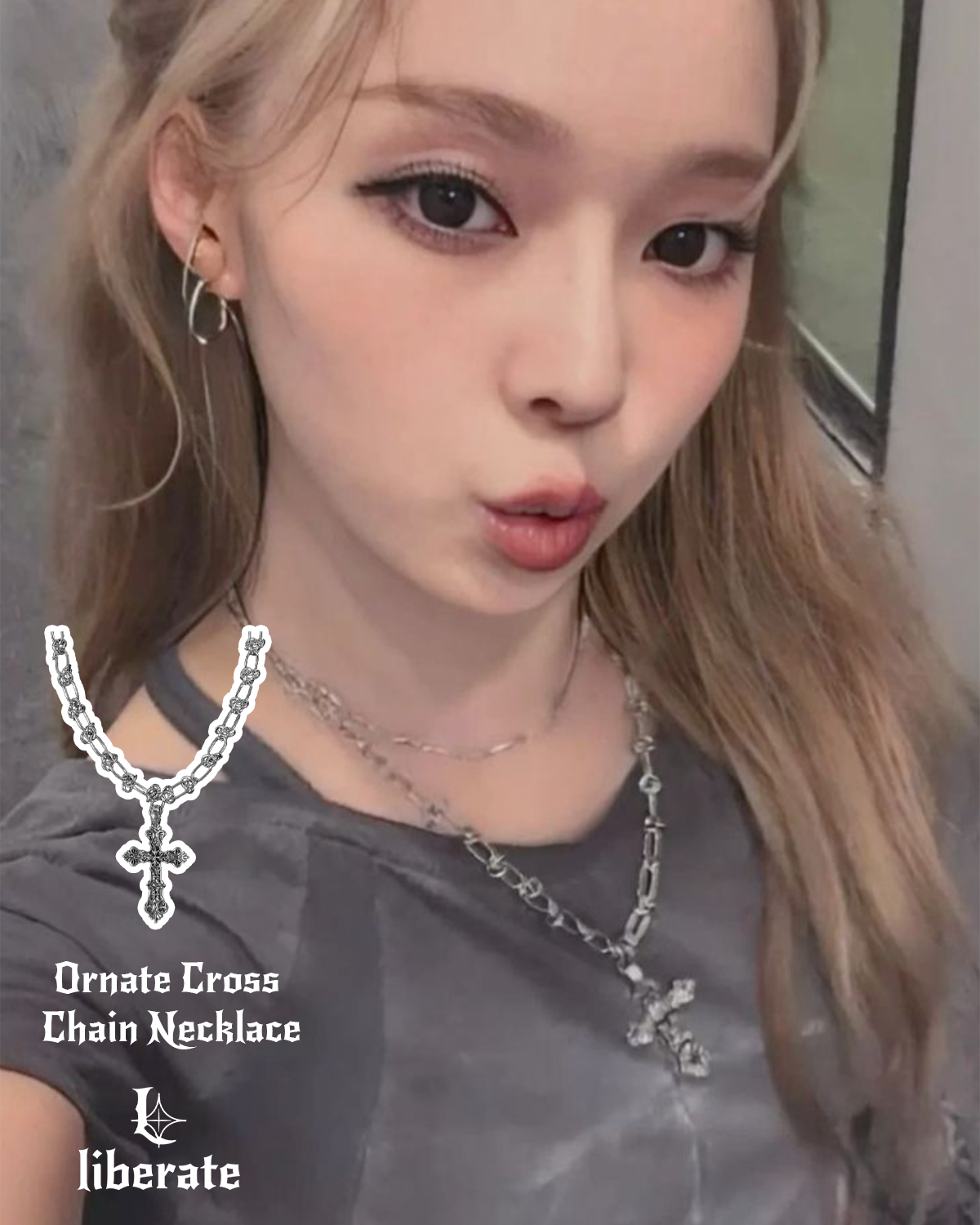 Aespa Winter, IDLE Yuqi Pick] Chrome Cross Twisted Bold Chain