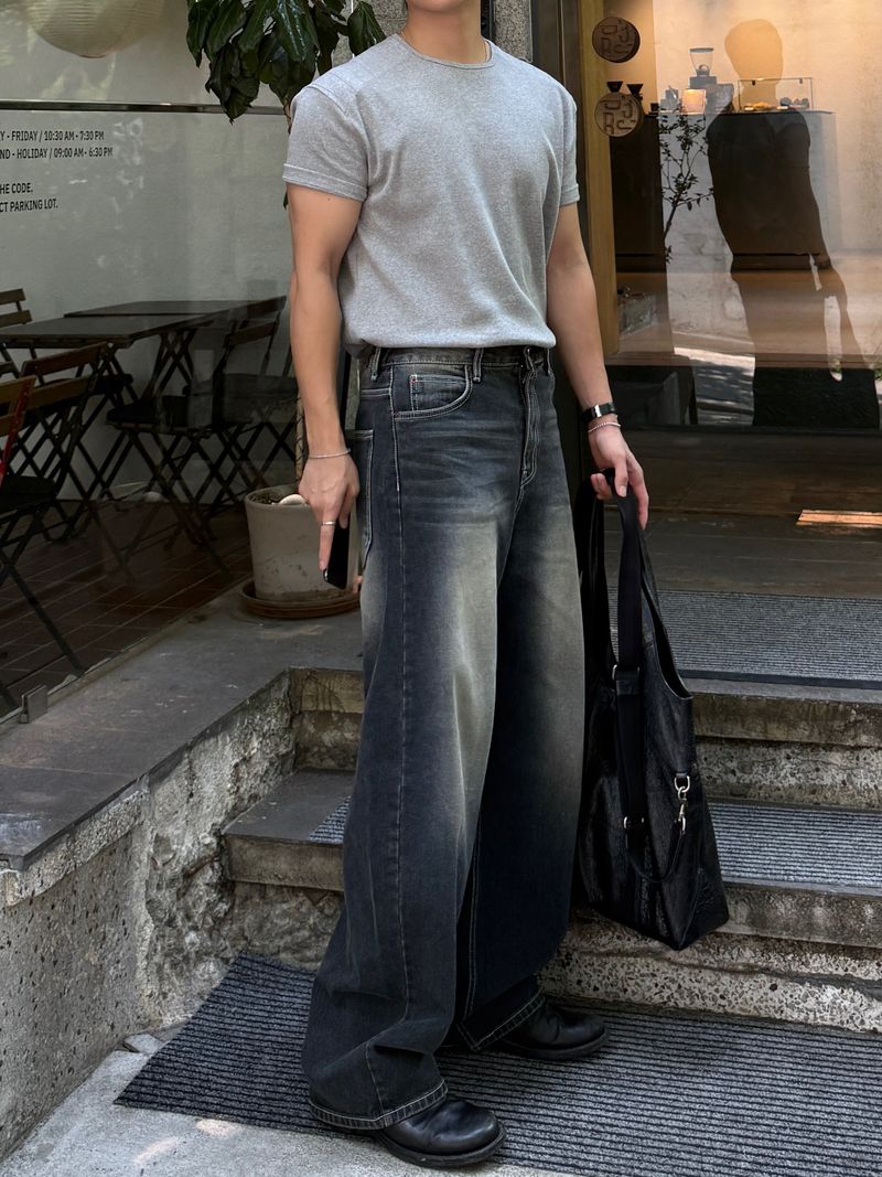 Cove banded wide denim pants