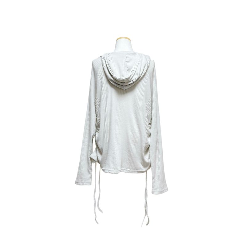 (3color) Shirring Diagonal Button Drape Hoodie Knit Tee