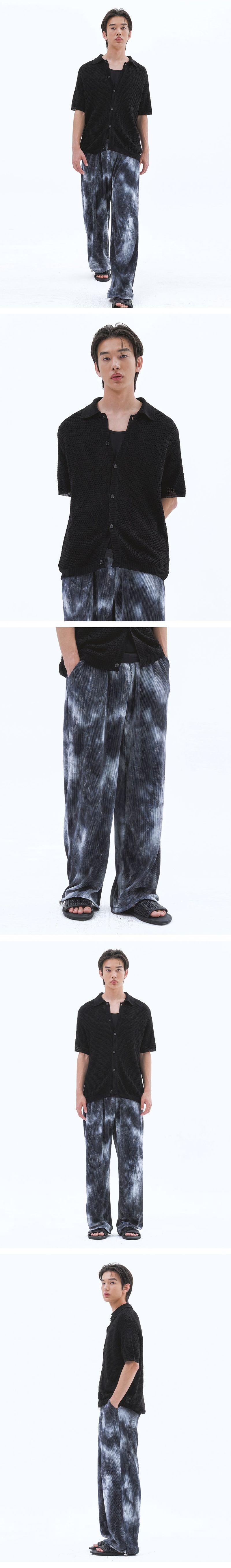 Unisex Tie-Dye Pleats String Pants_Black  