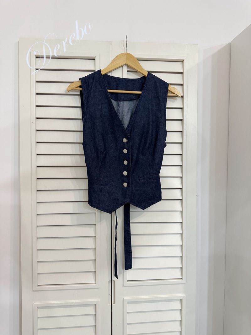 Dark blue denim vest pants two-piece