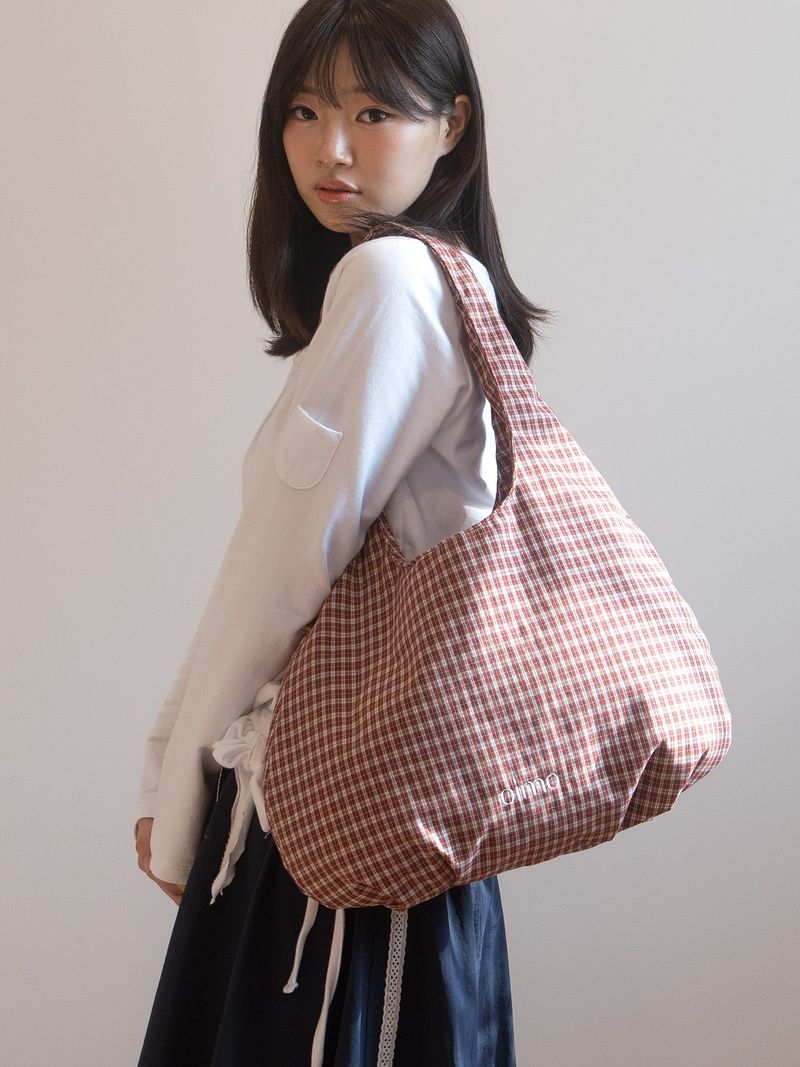 oimo（オイモ）の「チェックパディットホボバッグ - レッド（バッグ）」