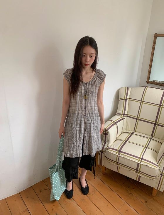 BAON（バオン）の「Use Check Puff Shirring Layered One Piece（Dresses）」