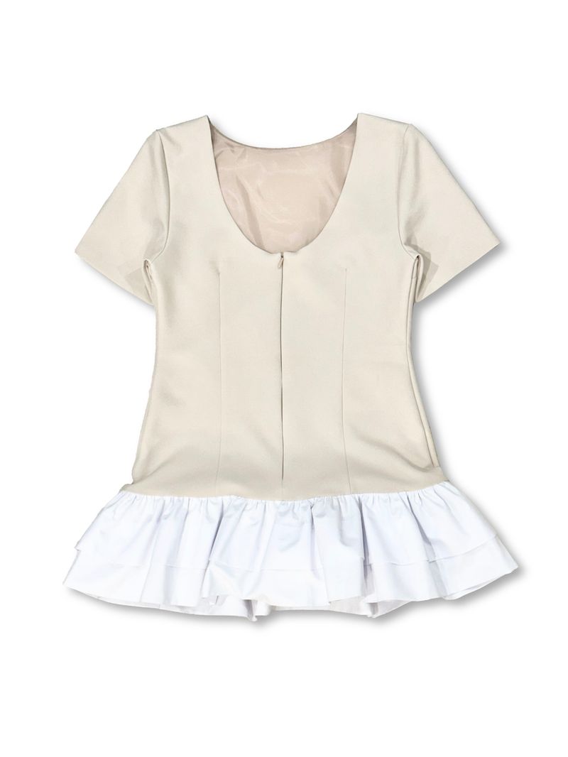 BOAT NECK FRILL DRESS / BEIGE