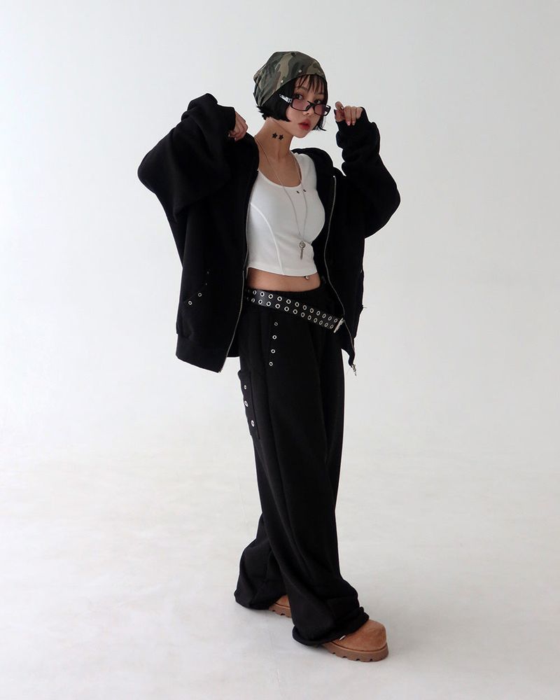 Punching eyelet string wide pants