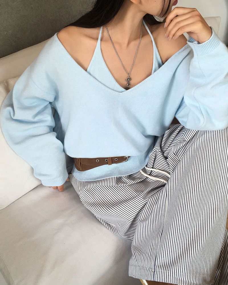 V-Neck Knit & Tank Top Set