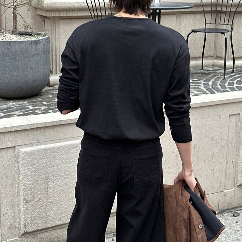LMN Normal Soft V-neck Long Sleeve Tee (4 colors)