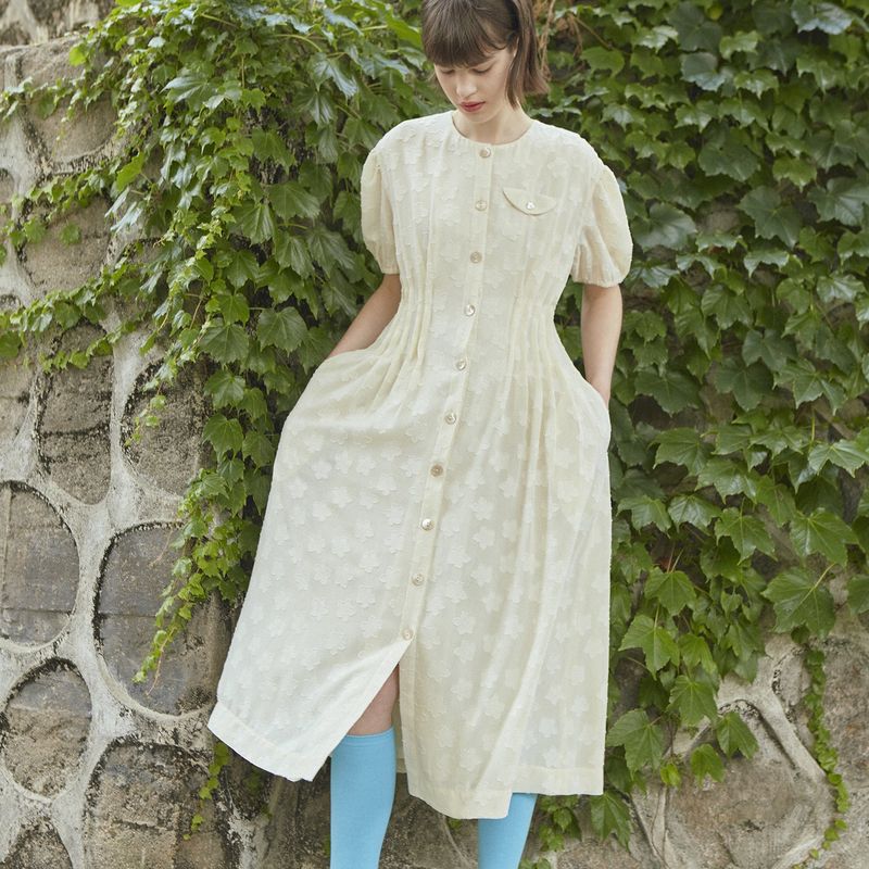 [LINE] Flower Pintuck Button Dress