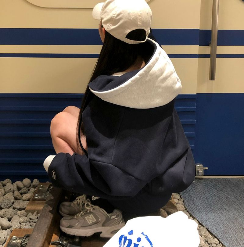[BELLIDE MADE] two-tone coloring wool boxy hooded zip-up
