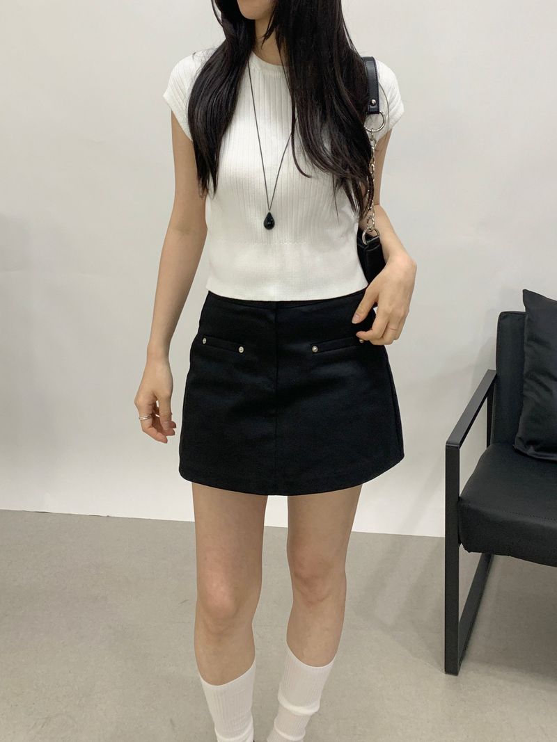Obdi Elastic Waist A-line Mini Skirt