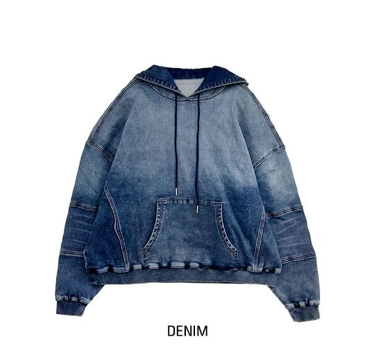 Gradation washing denim hoodie