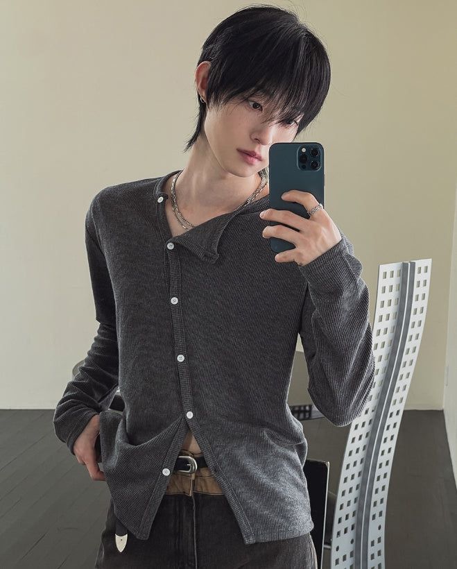 Root Diagonal Button Muscle Fit Cardigan