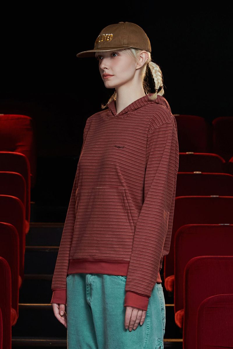 STRIPE LOGO HOODIE / BURGUNDY