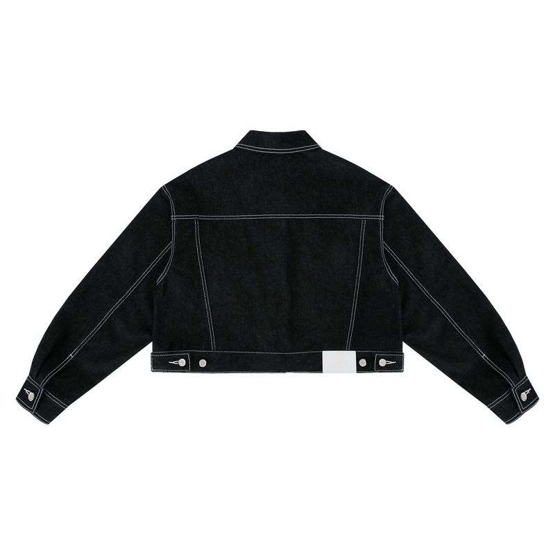 ステッチポイントデニムクロップトラッカージャケット - BLACK