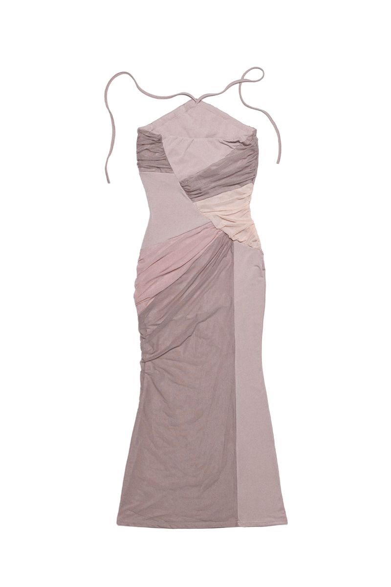 SHIRRING HALTERNECK DRESS #NUDE