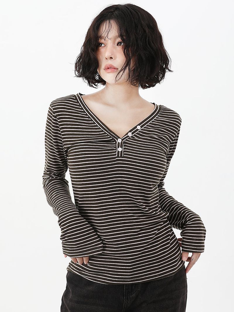 Stripe Button Slim Fit Knit