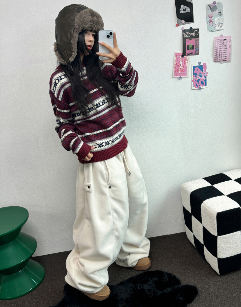 BOTH-SIDES FLEECE SNAP LONG PANTS 🧸🩵🤍6COLOR