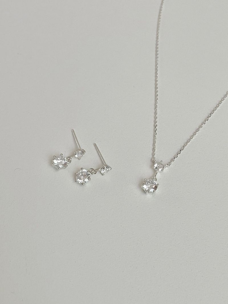 [silver 925] mini cubic earrings and necklace set