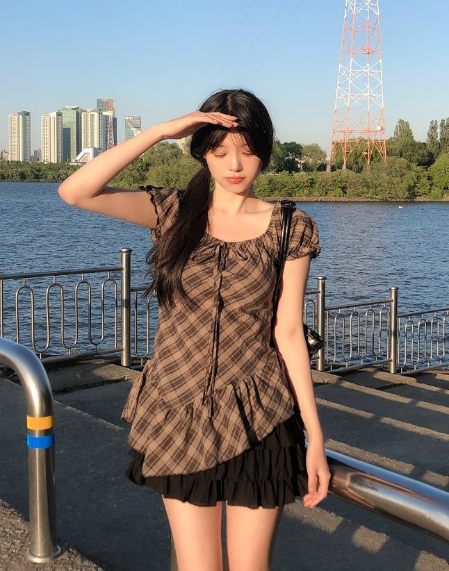 ULAN（ユレン）の「イーブンアシンメトリーチェックブラウス（トップス）」
