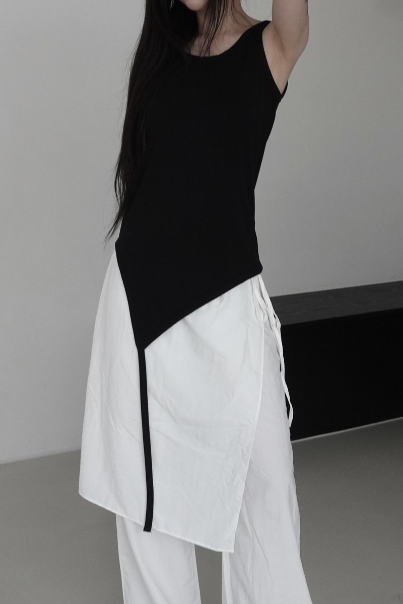 unbalanced layered tail sleeveless (4color)