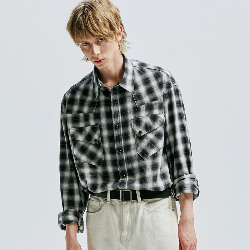 KND（ケイエンド）の「03s plaid western shirt black（Tops）」
