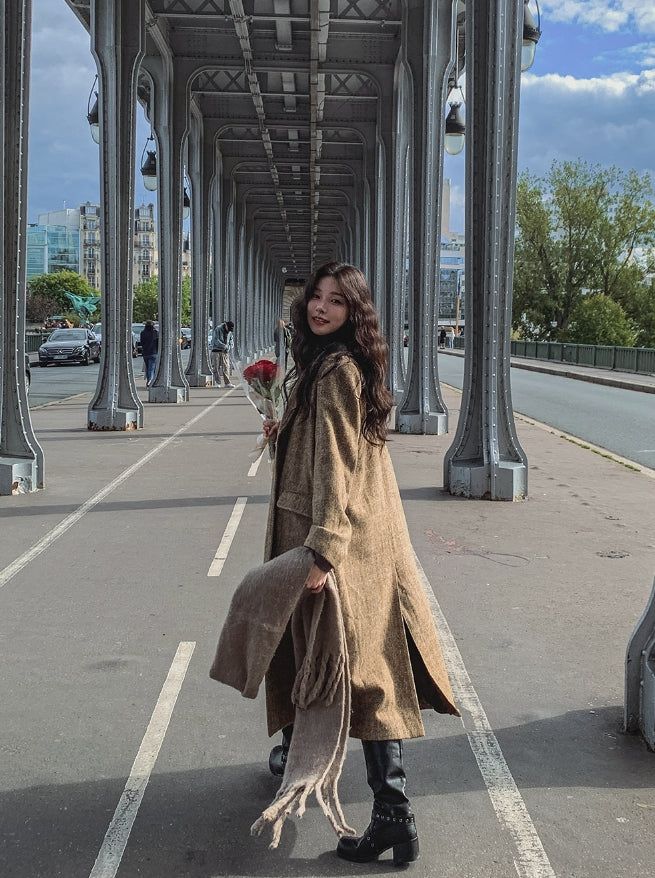 Benia Herringbone Long Coat