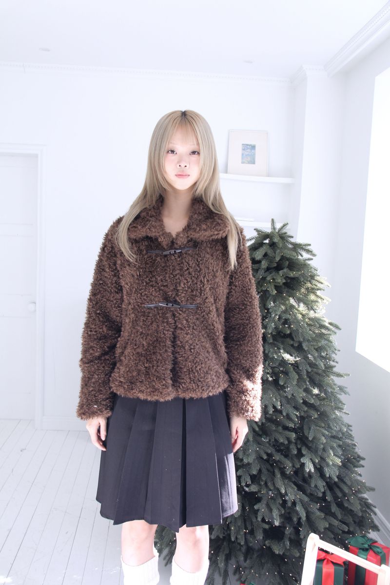 Soft wool two-button fur cropped jacket jumper (2colors)