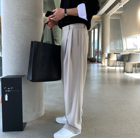Deface Front Turtle Back Banding Wide Slacks