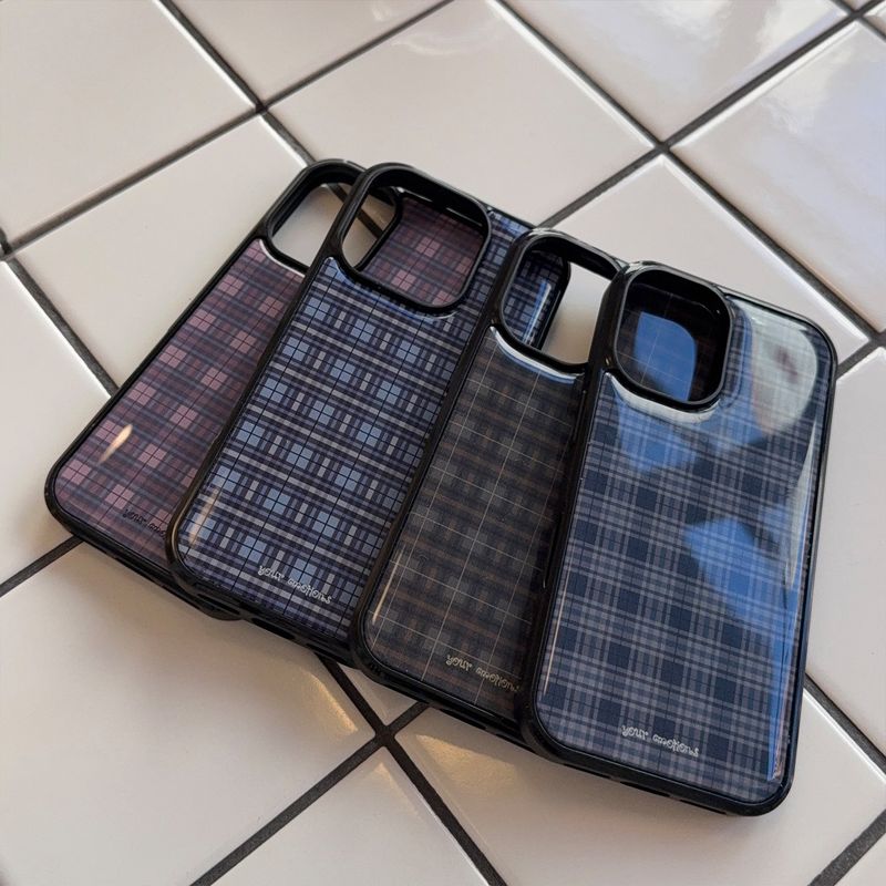 vintage check case (khaki, navy)