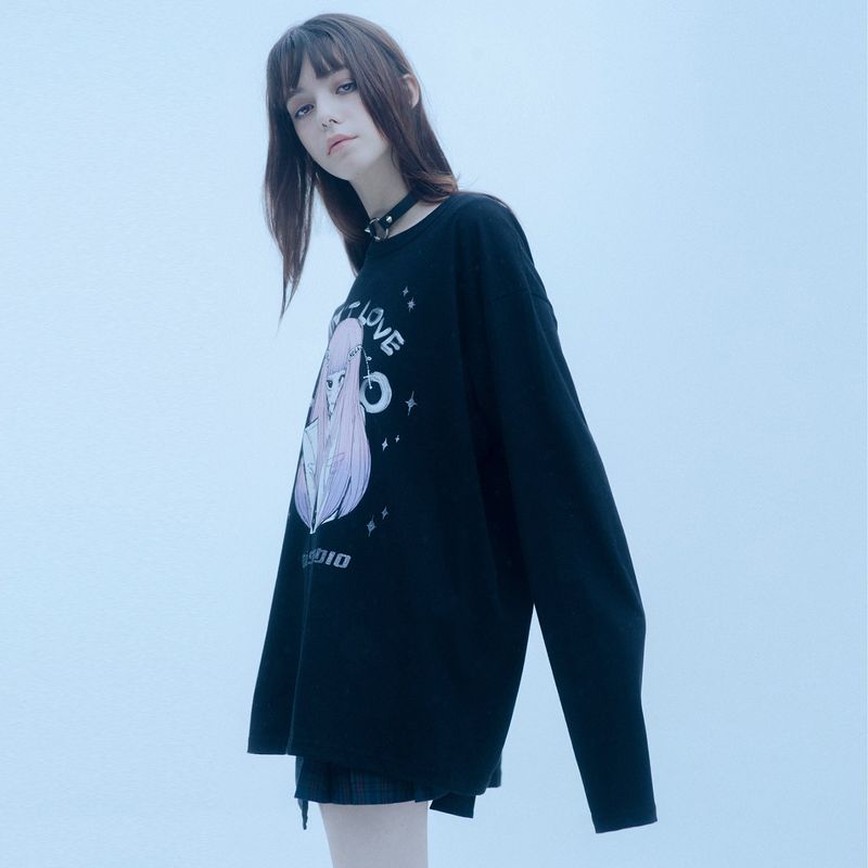 0 2 post hell girl t-shirt - BLACK