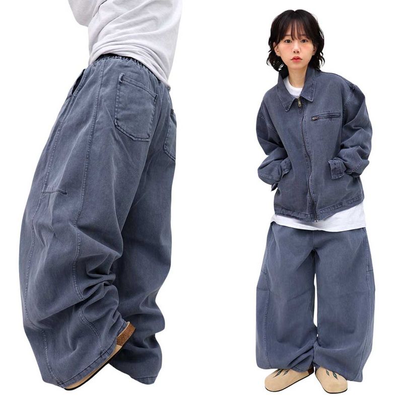 Wide Pigment Seamed Balloon Pants