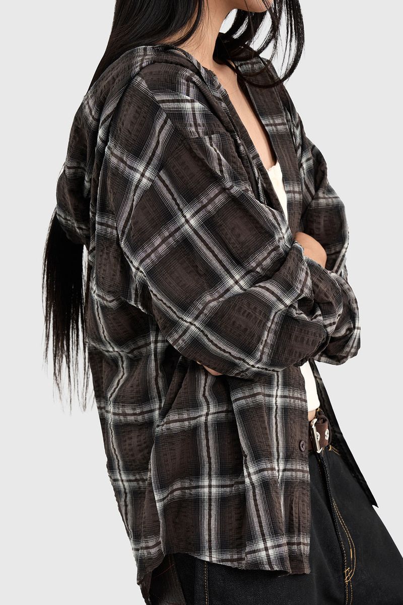 Bear Wrinkle Check Hood Shirt