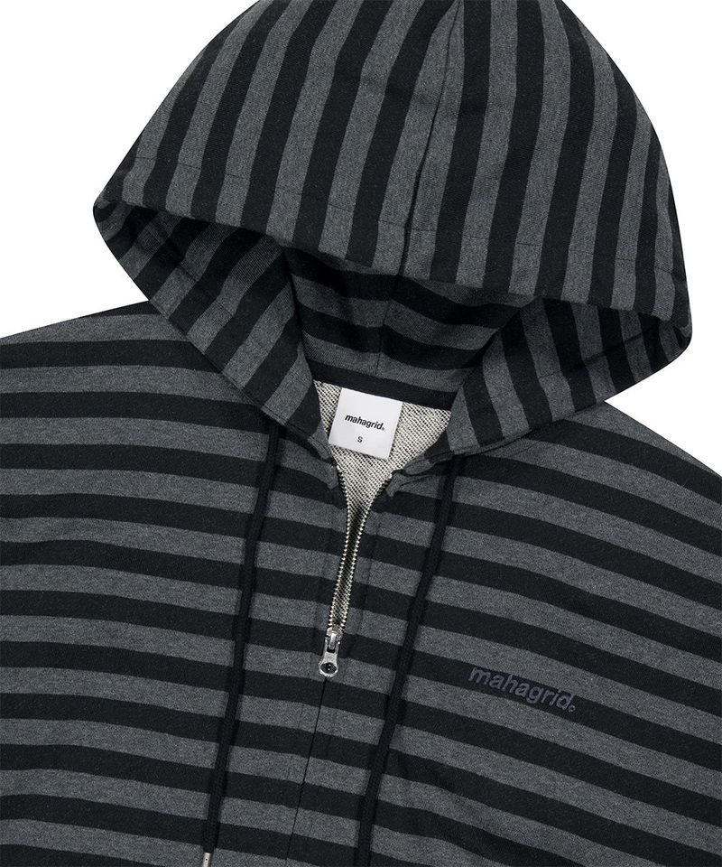 STRIPE BASIC LOGO ZIP-UP HOODIE_BLACK