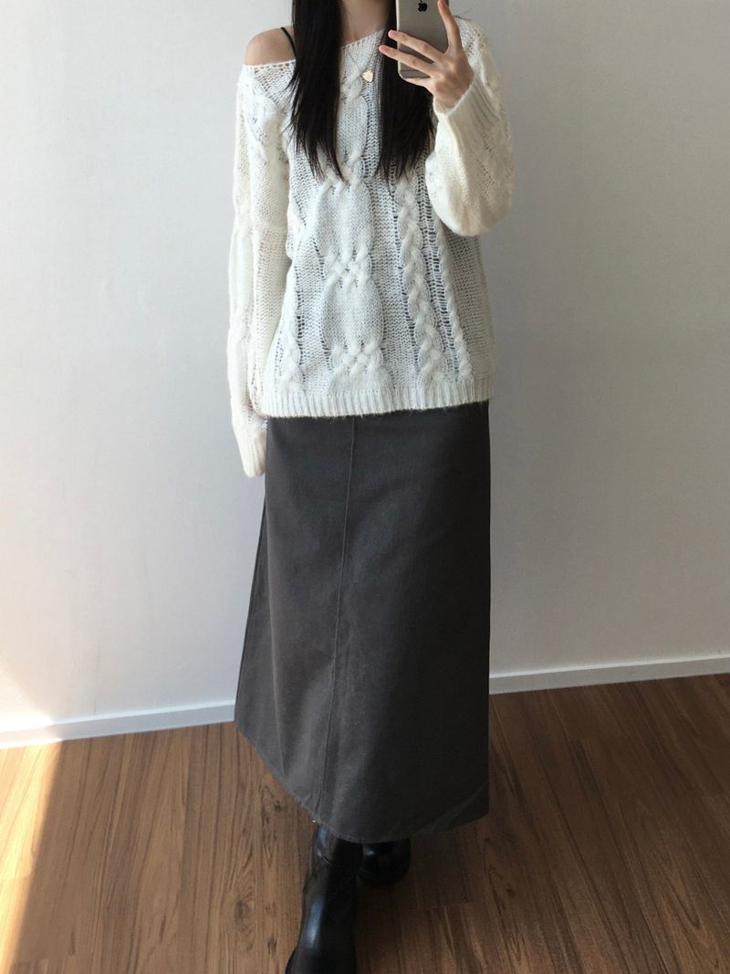 dust denim long skirt (2 colors)