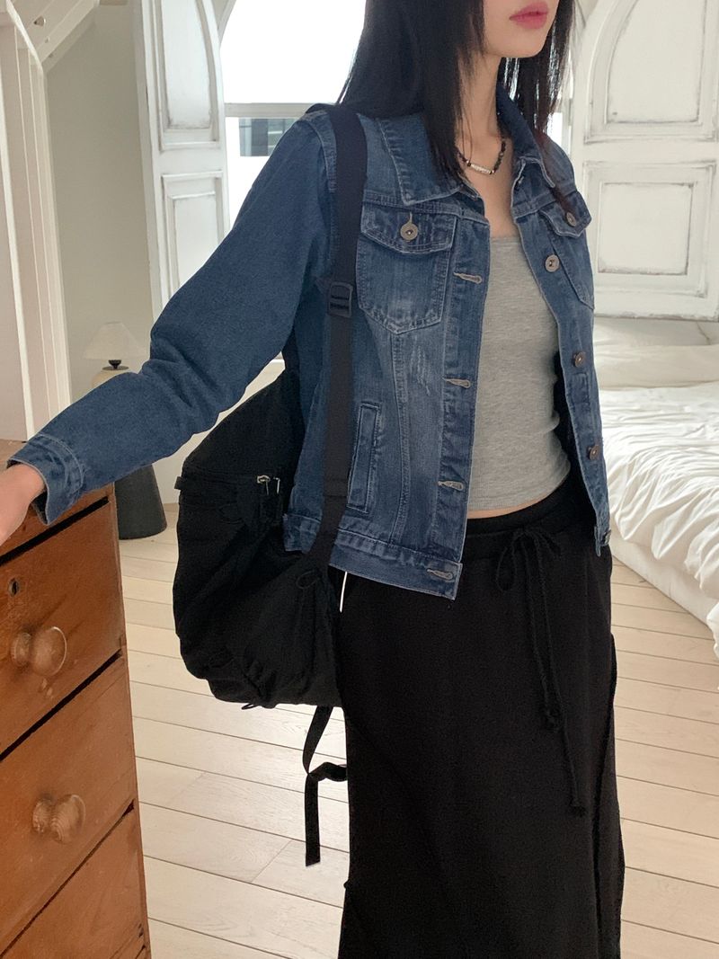 Turned damage slim fit denim jacket