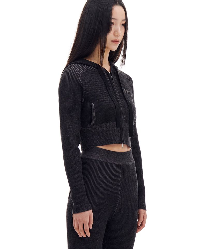 SMALL LOGO CROP KNIT HOOD ZIP-UP (BLACK)