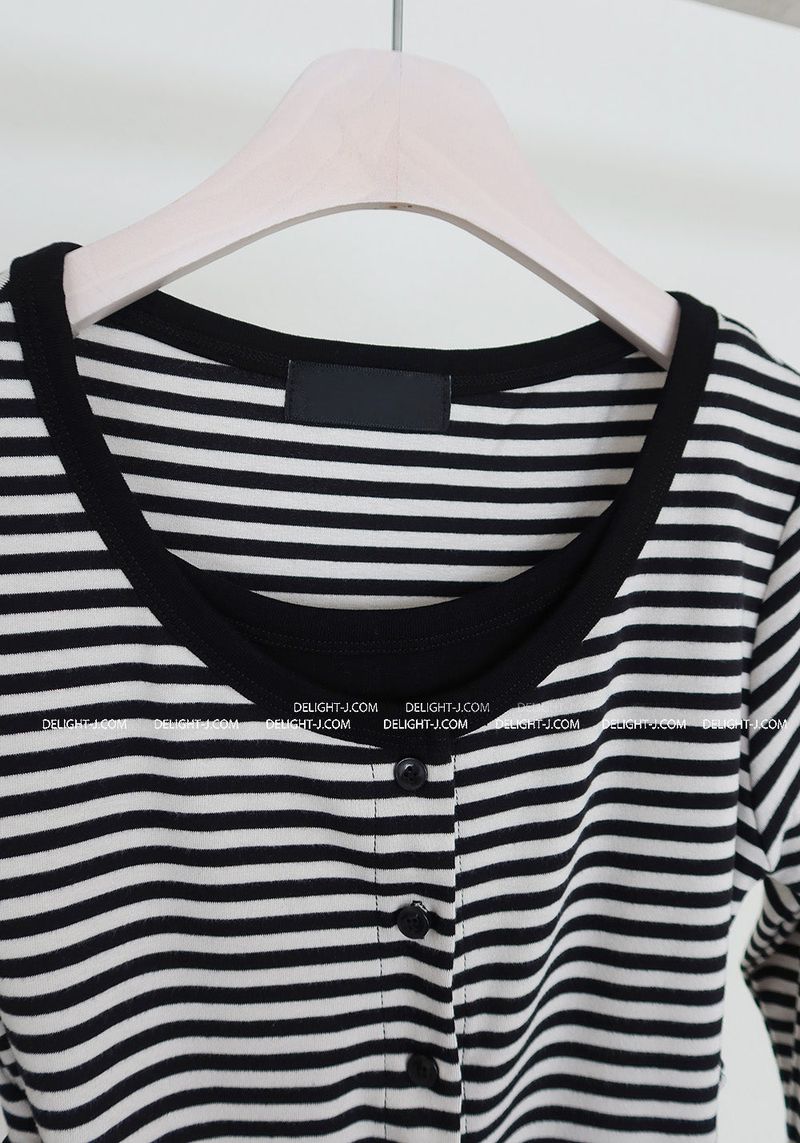 Stripe Layered Shirring Cardigan