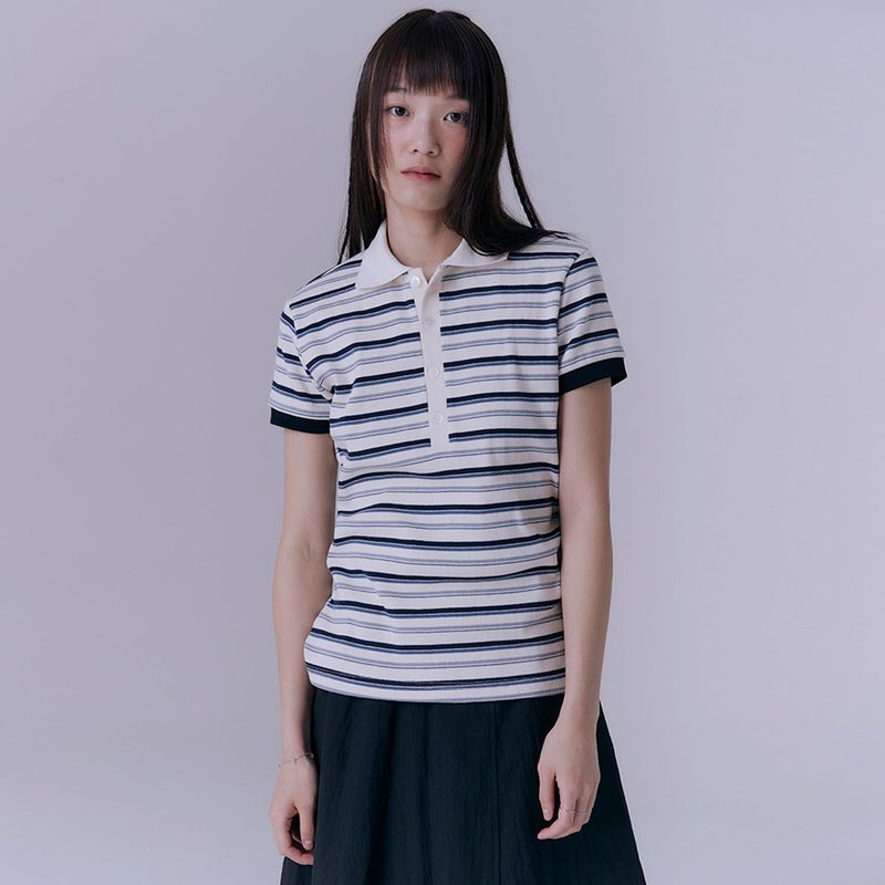 SILN（シルン）の「ストライプピケリブTシャツ (MULTI)（トップス）」