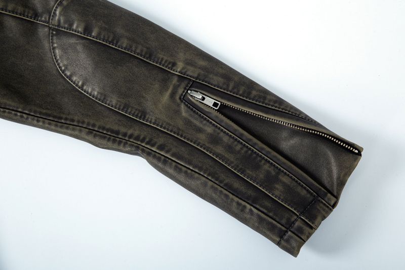 BIKER WASHING LEATHER JAKET L1 (KHAKI)