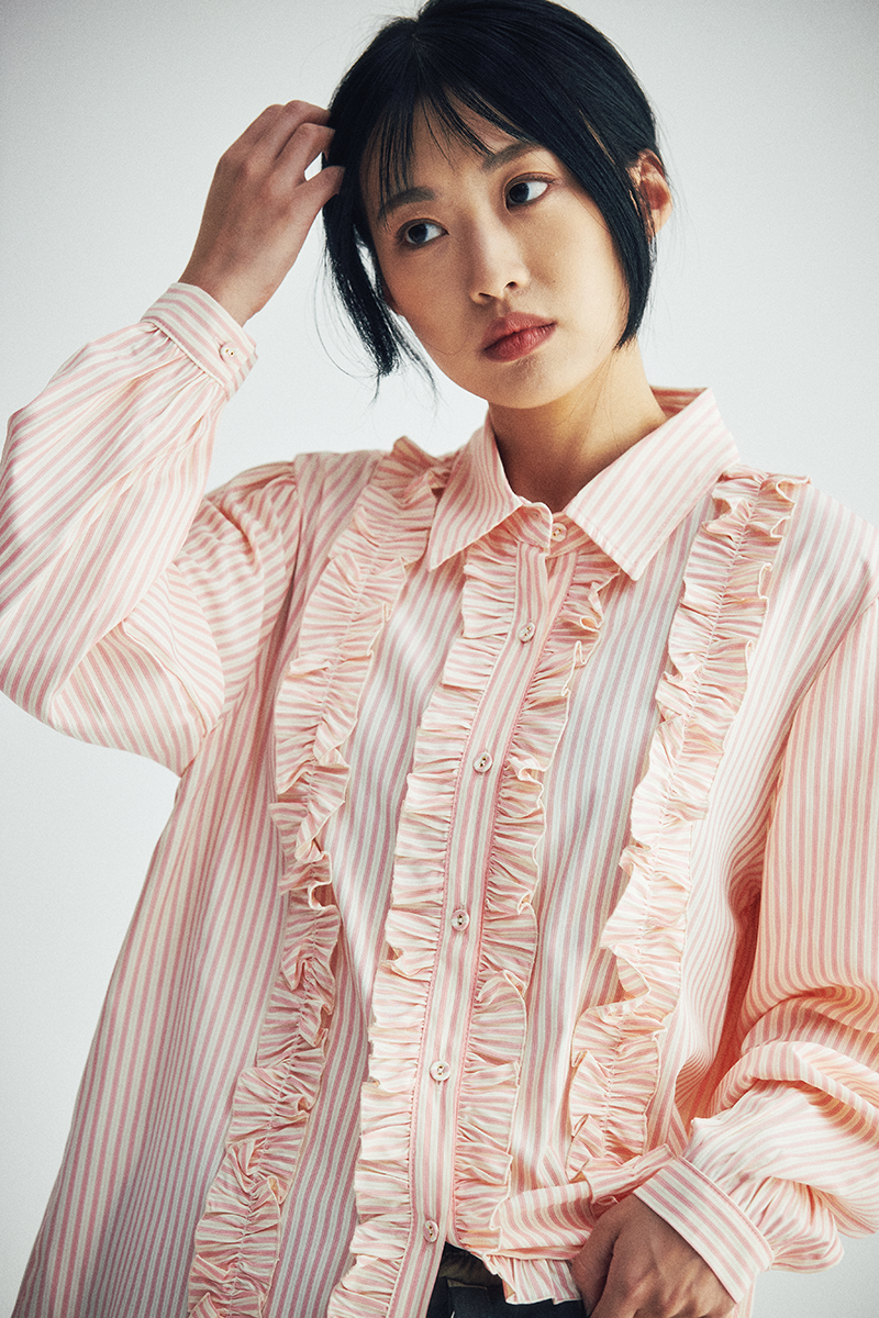 Stripe Frill Blouse (pink)