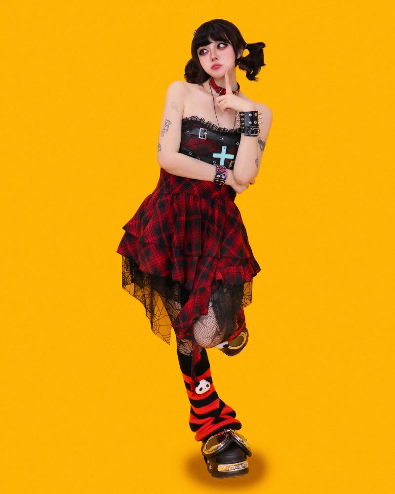 punk spider red top dress