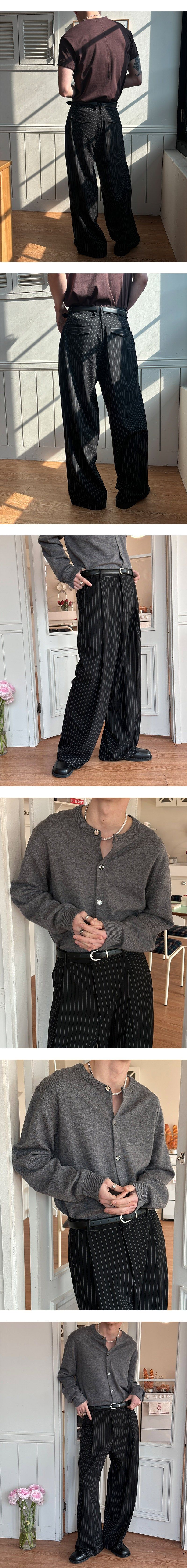  [S/S] Low stripe wide slacks(3color)