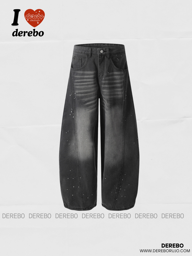 Ink Splash Wide Round Denim Pants