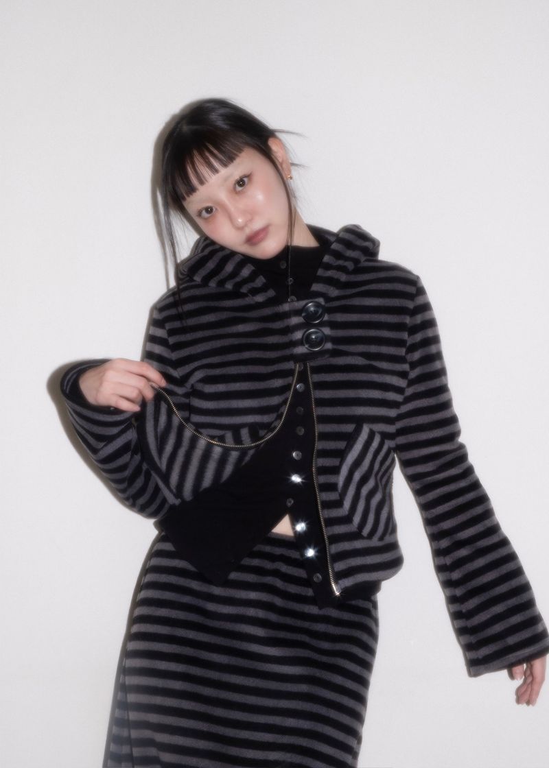 Pocket Fleece Hoodie Jacket [Striped]