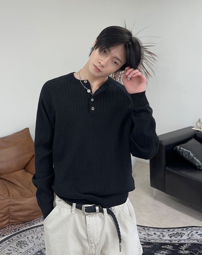 Revved henley neck knit