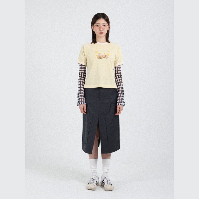 cottonrebirthclub（コットンリバースクラブ）の「アートワークラグランショートスリーブTシャツ (イエロー)（トップス）」