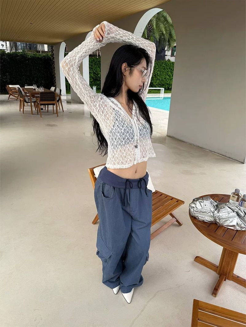 Khaki Cargo Wide Leg Straight Pants