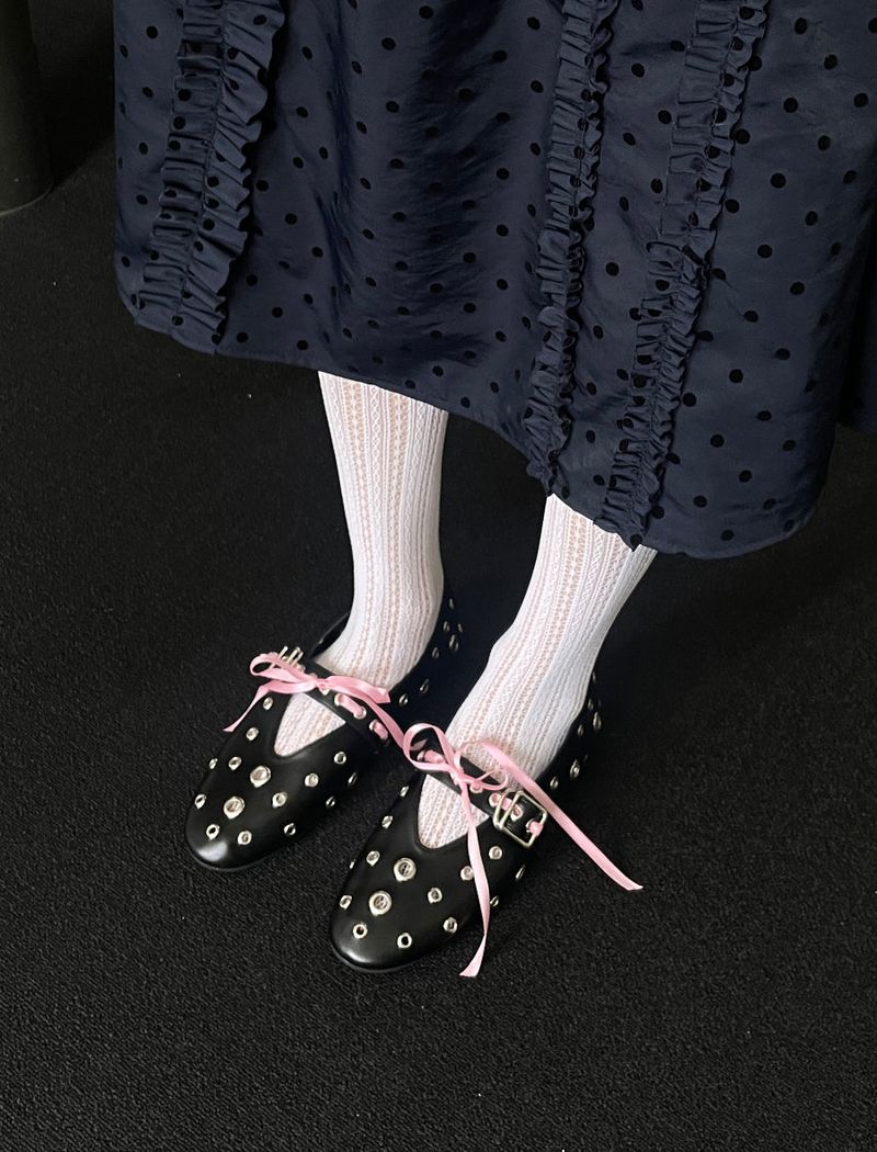 another language（アナザーランゲージ）の「metal eyelet flat shoes (black)（Shoes）」