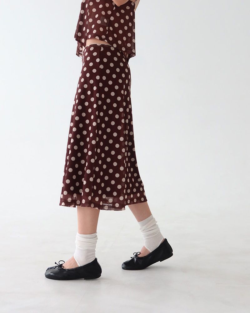 Chocolat Ribbon Dot Midi Skirt