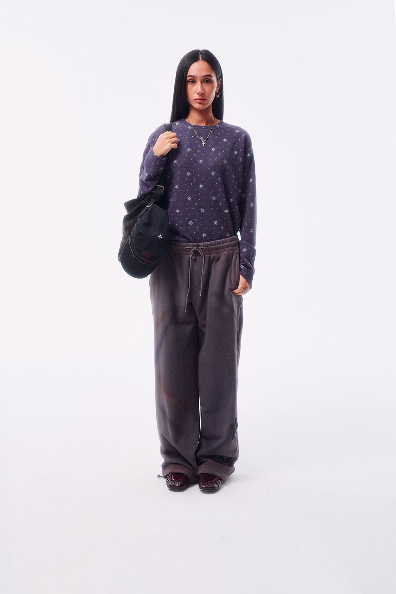 FLEECE SPRAY-DIRT CROSS LINE HEM DRAWSTRING ADJUSTABLE SWEATPANTS